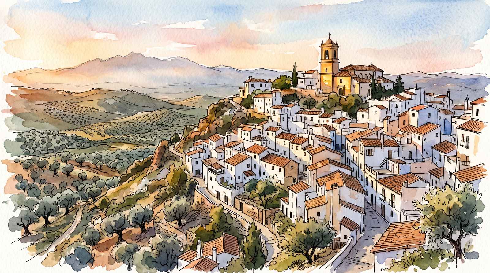 Watercolor illustration of Andalusia, Spain