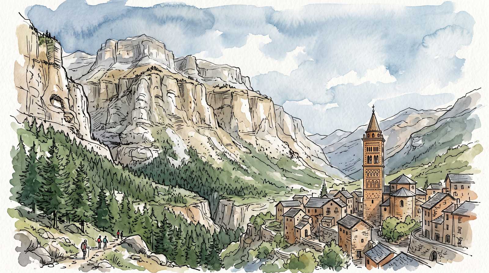 Watercolor illustration of Aragón, Spain