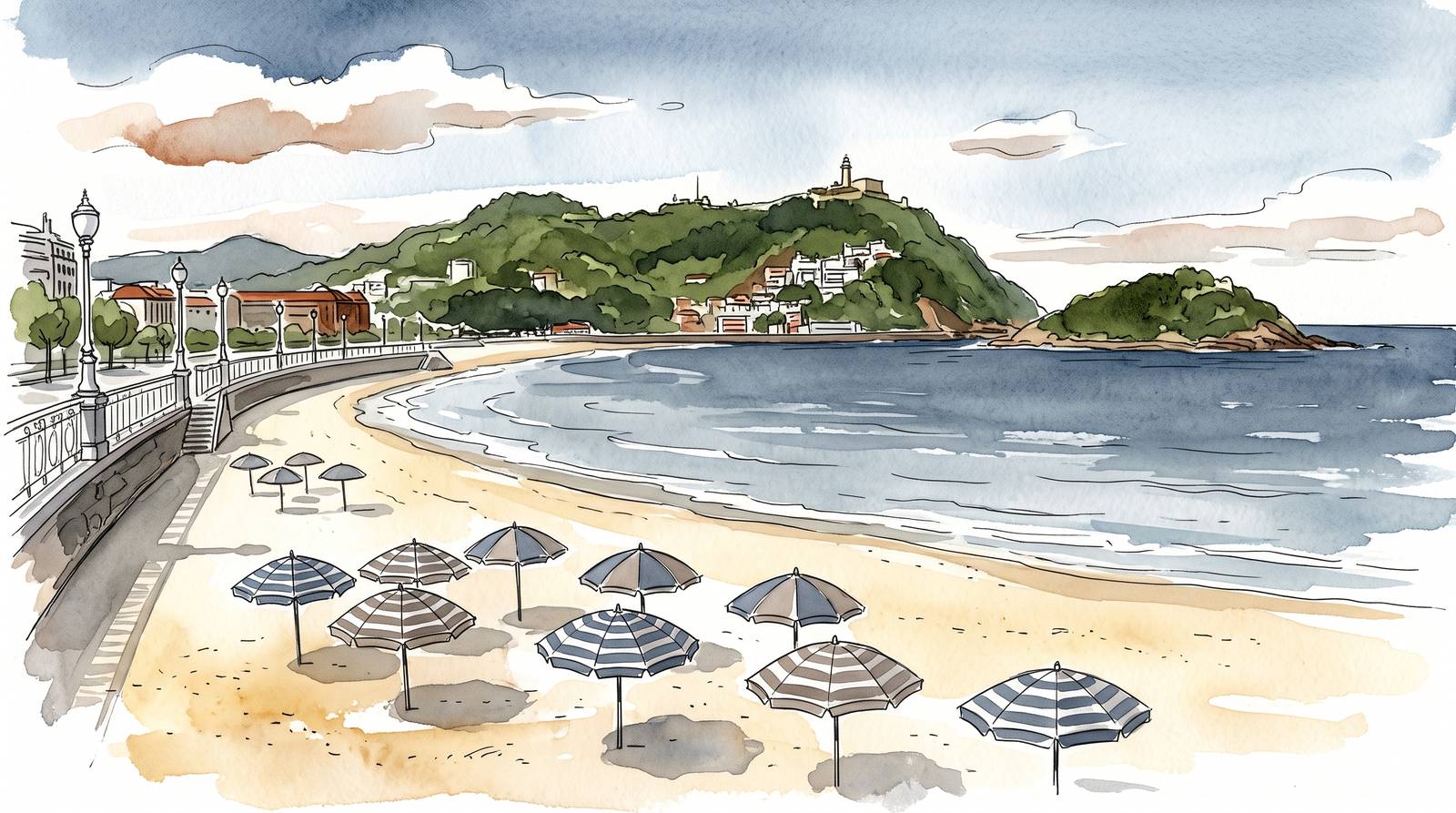 Watercolor illustration of the Basque Country, Spain