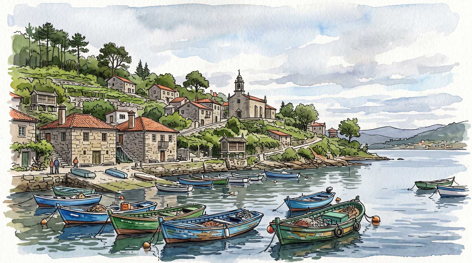 Watercolor illustration of Galicia, Spain