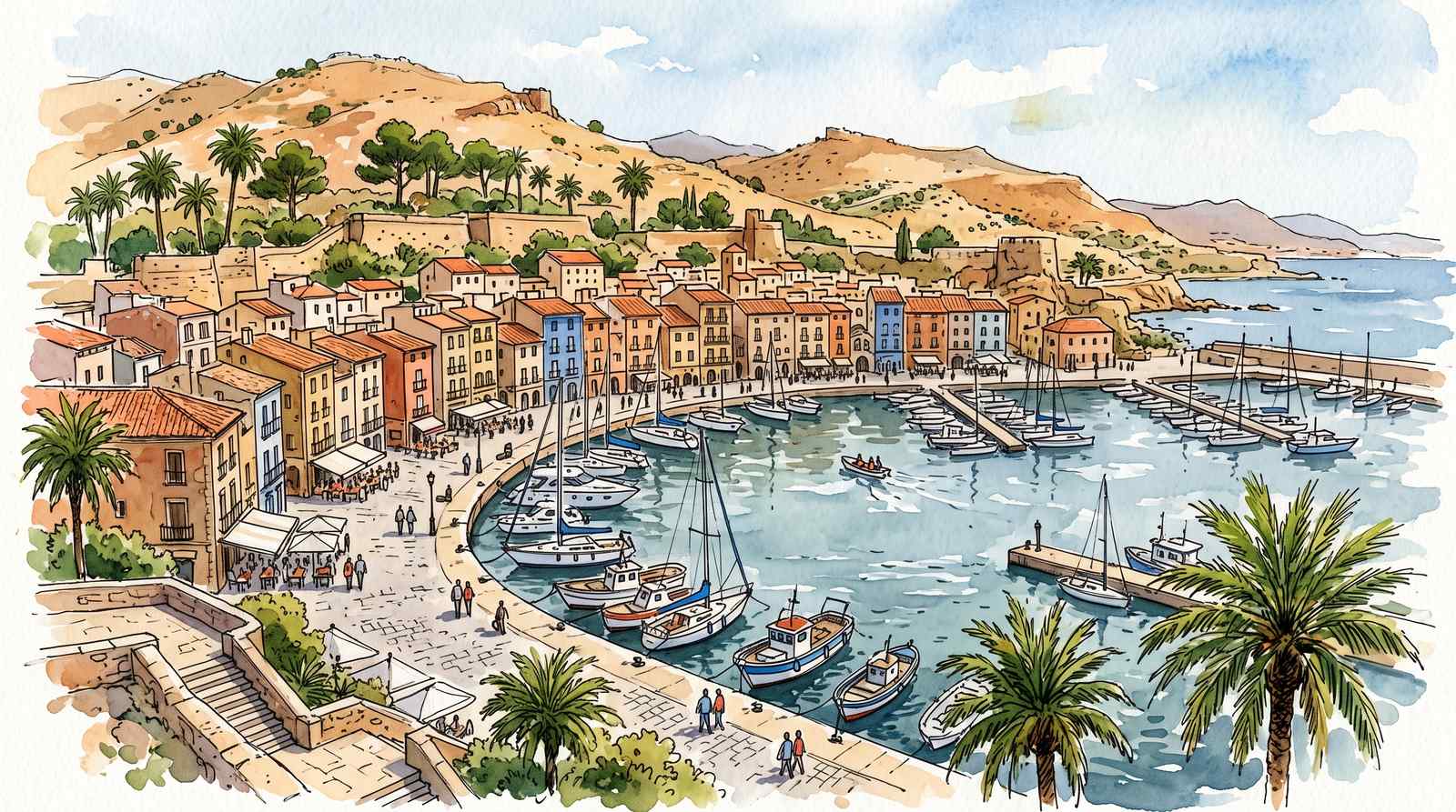 Watercolor illustration of Murcia, Spain