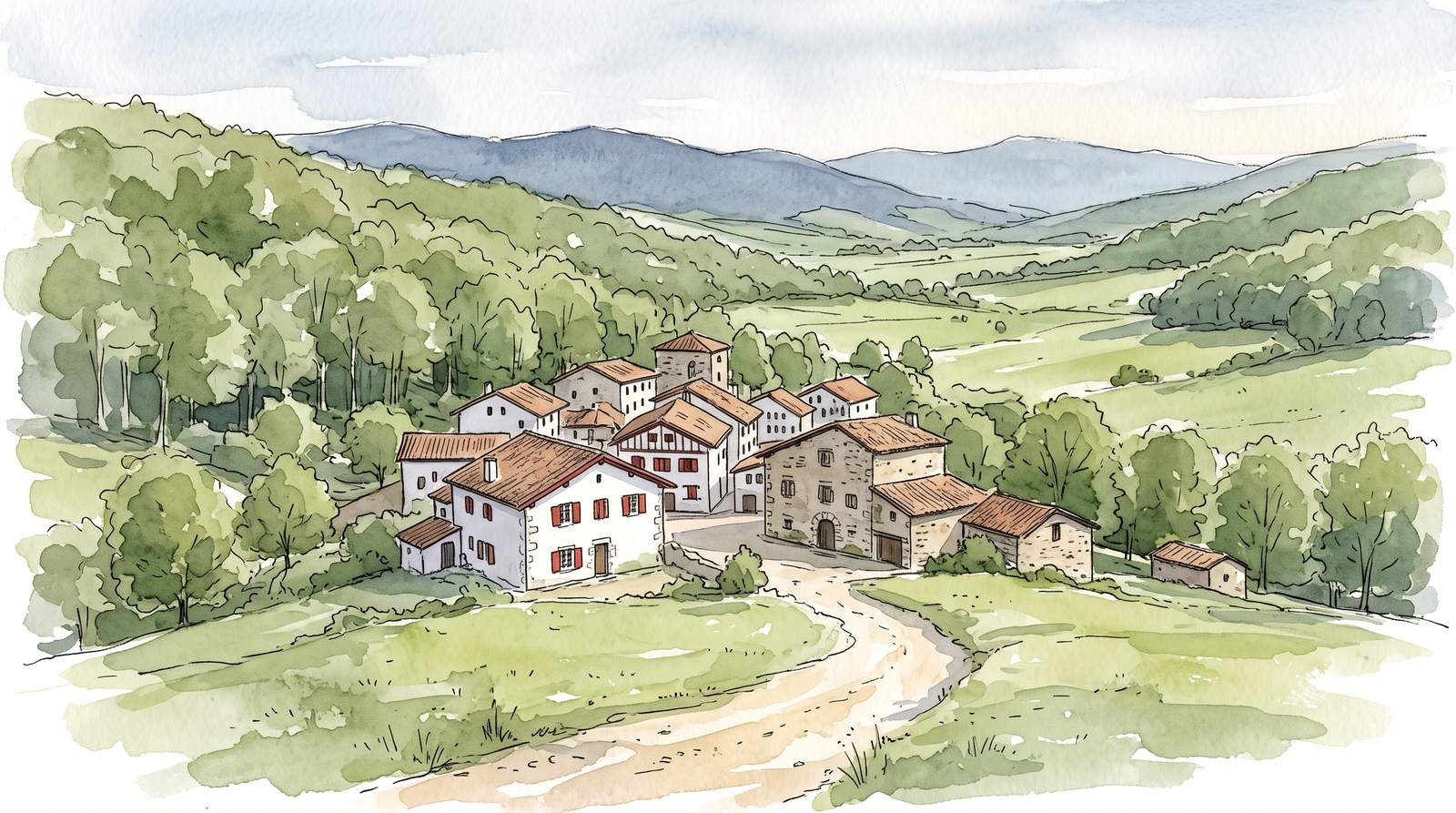 Watercolor illustration of Navarre, Spain